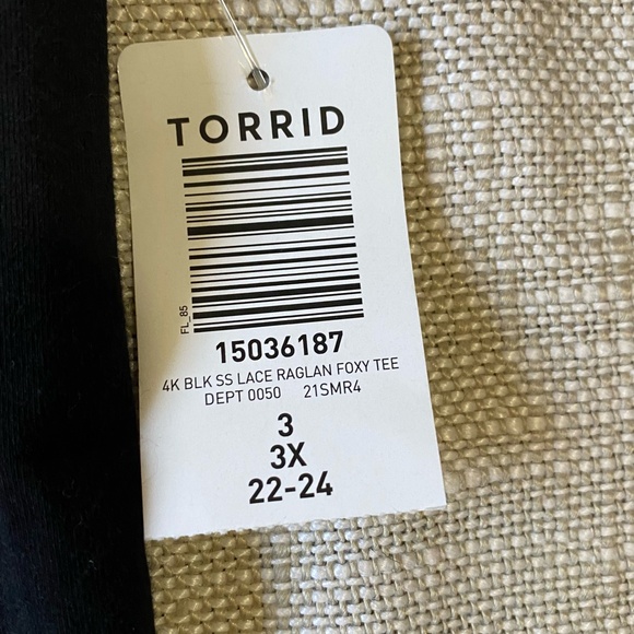 Torrid Black Lace Short Sleeve Soft Stretch Raglan Foxy Tee- Sz- 3X - Picture 11 of 15